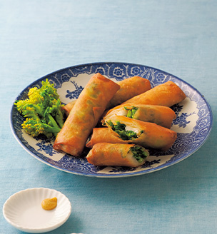 帆立貝柱と菜の花の春巻き